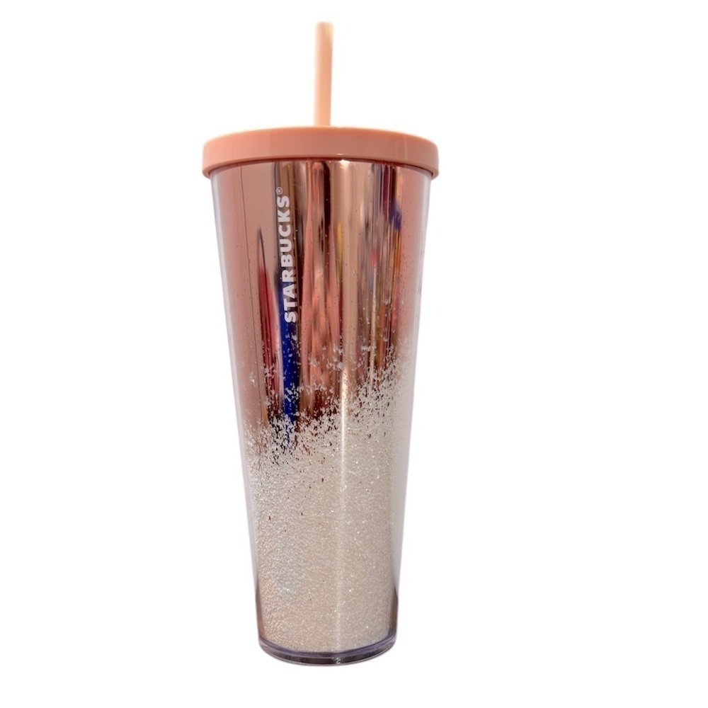 Starbucks 2019 Holiday Rose Gold Glitter Cascading Cold Cup 24oz